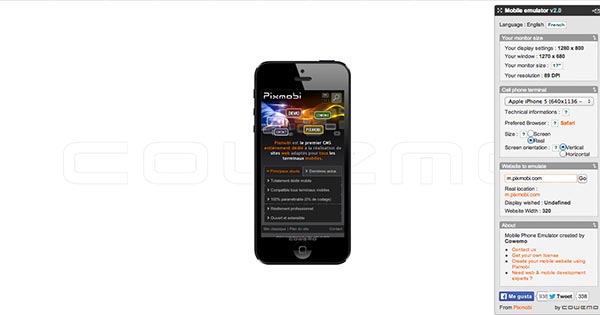Emulador para sitio web movil Mobile Phone Emulator