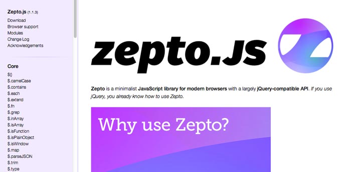 JQuery Framework Zepto.js