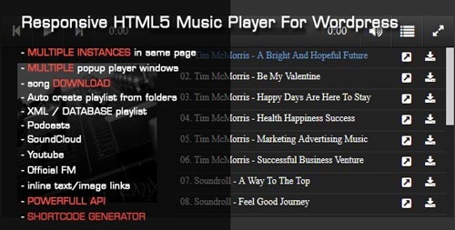 Plugin WordPress para incorporar reproductor multimedia: Responsive HTML5 Music Player