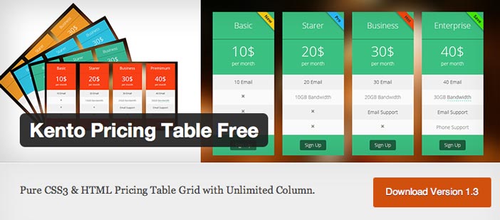 Plugin WordPress para incorporar tablas de precio Kento Pricing Table