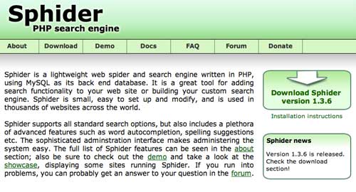 PHP script para incorporar sistema de búsqueda:  Sphider