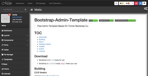 Bootstrap theme para panel de administración: Metis