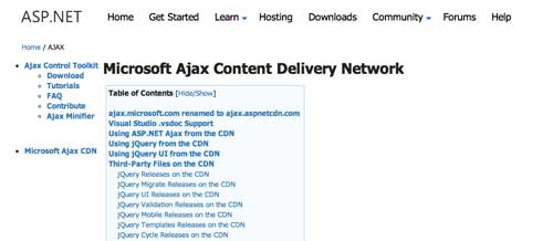 Listado de Content Delivery Network públicas: Microsoft Ajax Content Delivery Network