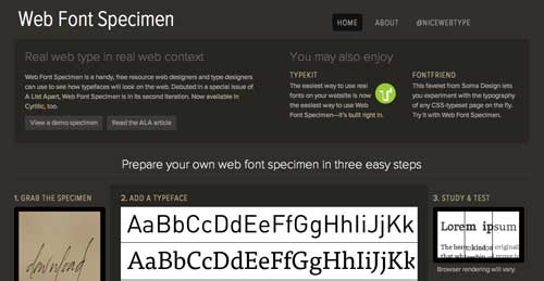 Recursos online para diseño tipográfico: Web Font Specimen
