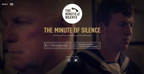 Ejemplos de paginas web con buen uso del hamburger menu: The Minute of Silence