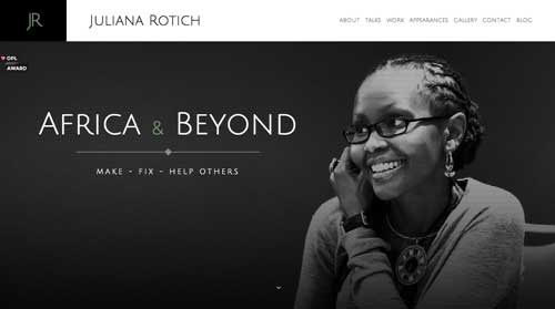 Ejemplos de paginas web minimalistas con colores oscuros: Juliana Rotich
