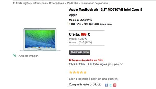 Las mejores ofertas de Black Friday en El Corte Ingles: Macbook Air 13,3"