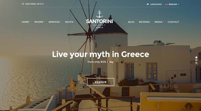 Los mejores temas WordPress de este año para hoteles: Santorini