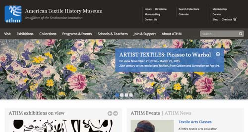 Ejemplos de paginas web de museos y galerías de arte: American Textile History Museum