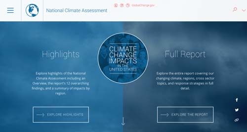 Ejemplos de sitios web que hacen uso del color azul: National Climate Assessment