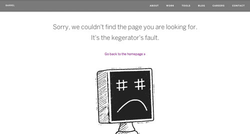 Ejemplos de paginas web creativas que presentan error 404: Barrel