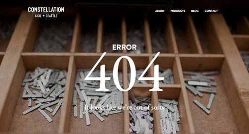 Ejemplos de paginas web creativas que presentan error 404: Constellation & Co.