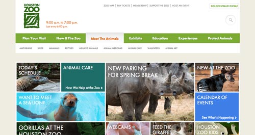 Ejemplos de paginas web de zoológicos y acuarios: Houston Zoo