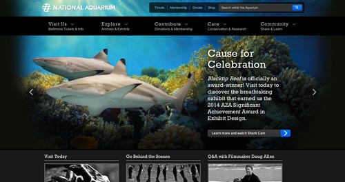 Ejemplos de paginas web de zoológicos y acuarios: National Aquarium