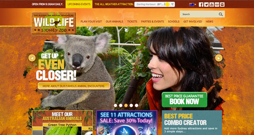 Ejemplos de paginas web de zoológicos y acuarios: Wild Life Sidney Zoo