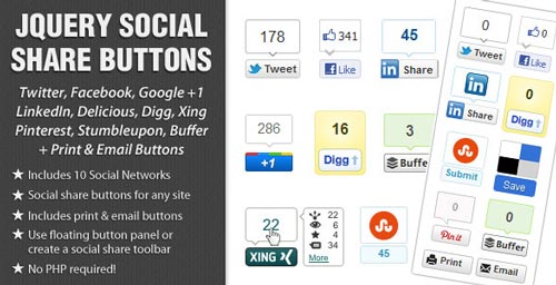 Plugin jQuery para añadir botones de redes sociales: jQuery Social Share Buttons