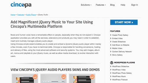 Plugin Jquery para reproducir audio en tu sitio: Cincopa JQuery Audio