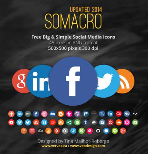 Pack gratuito de iconos de redes sociales: Somacro 45 300DPI Social Media Icons de vervex