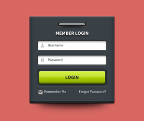 Archivos PSD gratuitos de formularios web que emplean colores oscuros: Member Login Form UI Element