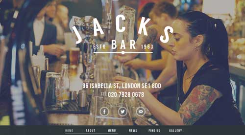 Ejemplo de sitios web de restaurantes: Jacks Bar