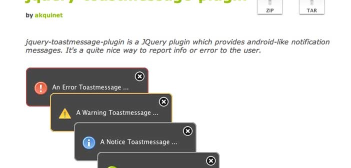 Plugin JQuery para implementar notificaciones: JQuery-toastmessage